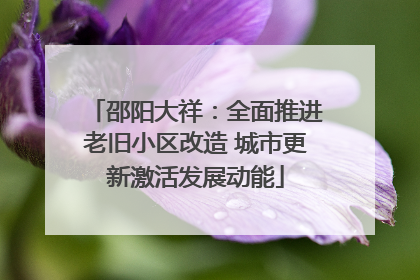 邵阳大祥：全面推进老旧小区改造 城市更新激活发展动能